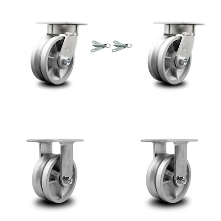 Service Caster 5 Inch Kingpinless V Groove Semi Steel Wheel Caster Swivel Locks 2 Rigid, 2PK SCC-KP30S520-VGR-BSL-2-R-2